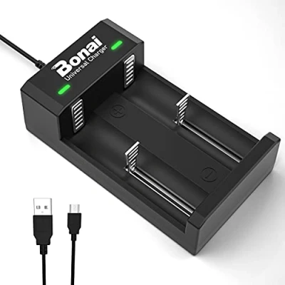 Abbildung von BONAI Akku Ladegerät Universal USB Batterieladegerät LED Akkuladegerät Intelligent Battery Charger für 3,7V 18650 26650 Li Ion und 1,2V NI MH/NI CD AA AAA C D Wiederaufladbare Batterien