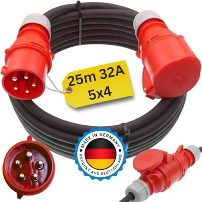 Abbildung von netbote24 CEE Verlängerungskabel Starkstromkabel 32A 400V Gummileitung H07RN F 5g4 mm² IP44 außen (25m)