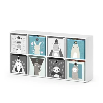 Abbildung von Vicco Bücherregal Scutum, Weiß, 143 x 72.6 cm mit 8 Faltboxen