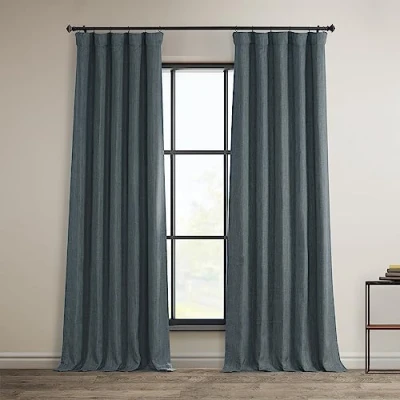 Abbildung von HPD Half Price Drapes Verdunkelungsvorhänge aus Leinenimitat, 213 cm lang, luxuriöse Leinenvorhänge für Schlafzimmer und Wohnzimmer (1 Paneel), 127 x cm, Reverie Blue