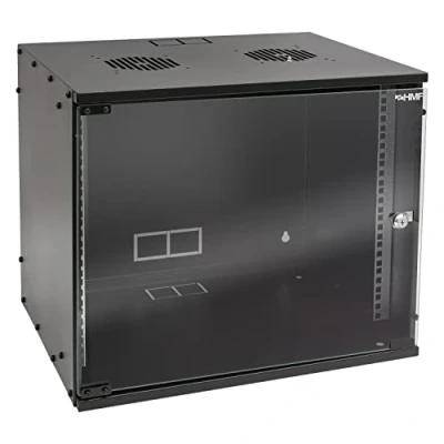 Abbildung von HMF 65709 02 Netzwerkschrank, Serverschrank 19 Zoll 9 HE 400 mm Tiefe Glastür Schwarz