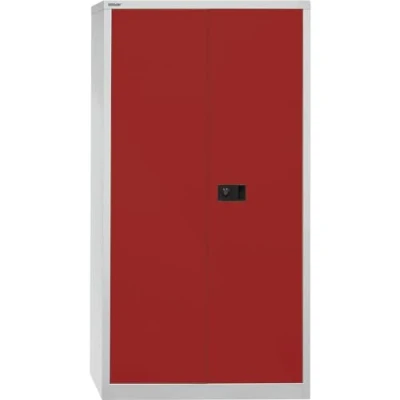 Abbildung von BISLEY Flügeltürenschrank Universal, 3 verzinkte Fachböden, 4 OH, Metall, 506 Korpus Lichtgrau, Fronten Kardinalrot, 40 x 91.4 180.6 cm
