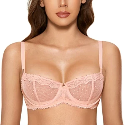 Abbildung von DOBREVA Balconette BH Damen mit Bügel Push Up Dirndl Spitze BHS Sexy Grosse Grössen Ungefüttert Peachy Keen 80B