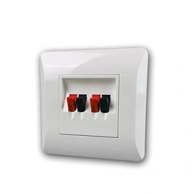 Abbildung von Dynavox Lautsprecher LS Wand Anschlußterminal II Unterputzmontage Anschluß Terminal Blende Boxen UP weiß 4 polig, 8x8x3cm