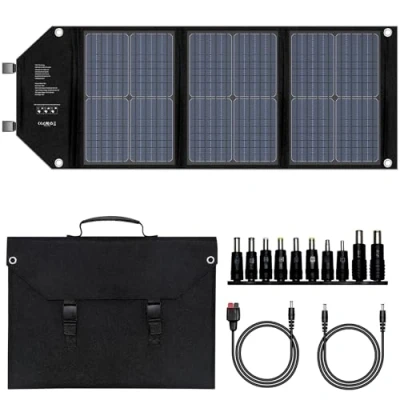 Abbildung von powkey Tragbares Solarpanel 60W Faltbares Solarpanel, Monokristallines Solarmodul mit USB C 2*QC3.0 Port 12 18V DC Ausgang Camping Solar Ladegerät für Powerstation Mobiltelefone und Laptops
