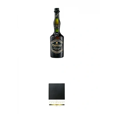 Abbildung von Papidoux Calvados V.S.O.P. Frankreich 0,7 Liter + Schiefer Glasuntersetzer eckig ca. 9,5 cm Durchmesser