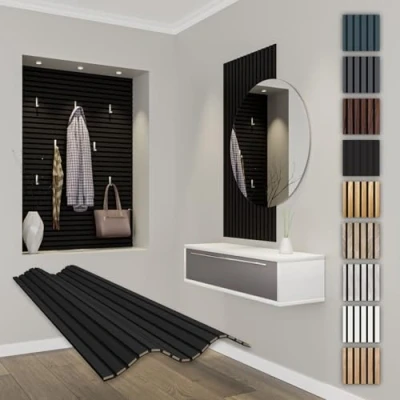 Abbildung von HEXIM Akustikpaneele 118x60cm flexible Lamellenwand Holz MDF Wandpaneele Lamellenverkleidung Wandverkleidung Innendekoration schalldämmend (1 Paneel / 0,708 m² Black Edition APF12)