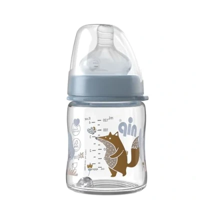 Abbildung von NIP Weithalsflasche mit Anti Kolik Sauger: Baby Trinkflasche ACTIFLEX System, Made in Germany, BPA Frei, Glass, Einheitsgröße, Saugloch M mittlerer Trinkfluss, 120 ml, Boy