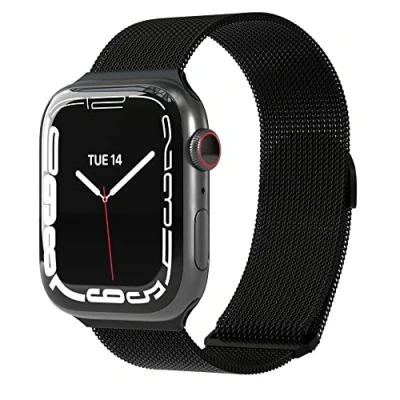 Abbildung von EAZY CASE Uhrenarmband Metall Band für iWatch 9 8 7 6 5 4 3 2 1 SE Ultra, Ersatzarmband Damen Apple Watch 49mm 45mm 44mm 42mm Milanaise Schwarz