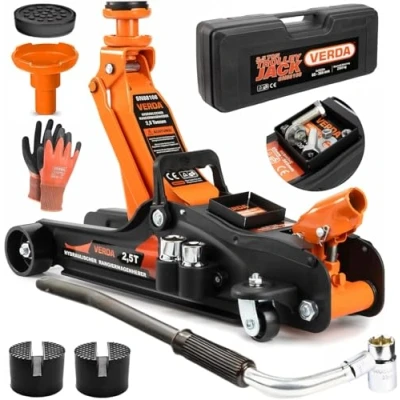Abbildung von Wagenheber 2T, 2,5T Autoheber Rangierwagenheber + Gummiauflage Koffer Montagehandschuhe Schlüssel Magnetische Werkzeugschale (Wagenheber Schlüssel)