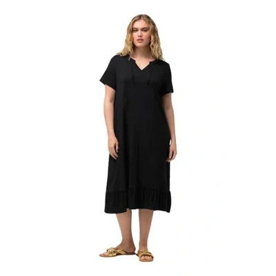 Abbildung von Ulla Popken Split NECK Short Sleeve MIDI Jerseykleid, Damen, Größe: 46/48, Black