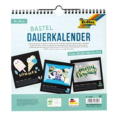 Abbildung von folia 23690 Dauerkalender, Bastelkalender mit Spiralbindung, ca. 23 x 24 cm, schwarz silbernem Druck, für Bilder und Fotos bis max. 13 18 cm