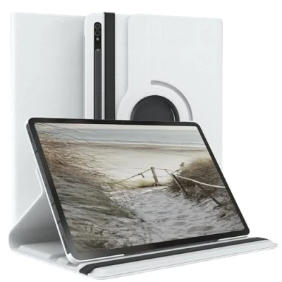 Abbildung von EAZY Case Tablet Hülle für Samsung Galaxy Tab S8 Plus / S7 Schutzhülle Smart Cover Rotationcase aufstellbar klappbar 360 drehbar mit Standfunktion Tasche Kunstleder in Weiß
