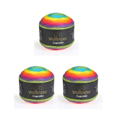 Abbildung von Cupcake 3 x 150g Strickwolle 450 Gramm Wolle zum Stricken und Häkeln Babywolle türkische Farbverlaufswolle (regenbogen 3040)