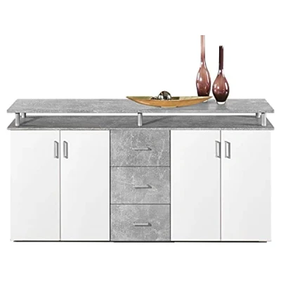 Abbildung von möbelando Highboard Kommode Standschrank Sideboard Anrichte Beistellschrank Lyndy I Beton/Türen Weiß