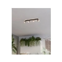 Abbildung von EGLO Deckenstrahler Rosley, Deckenlampe 4 fach, Deckenleuchte mit schwenkbaren Spots aus Textil in Natur und schwarzem Metall, Deckenspots E14 Fassung