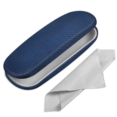 Abbildung von Fintie Hardcase Brillenetui Tragbare Hartschale mit Brillenputztuch Etui für Brillen und Sonnenbrille, Karomuster dunkelblau