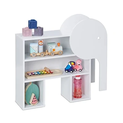 Abbildung von Relaxdays Kinderregal Elefant, 4 Fächer, Bücherregal Kinder, H x B T: 60,5 64,5 20,5 cm, Kinderzimmer Regal, weiß