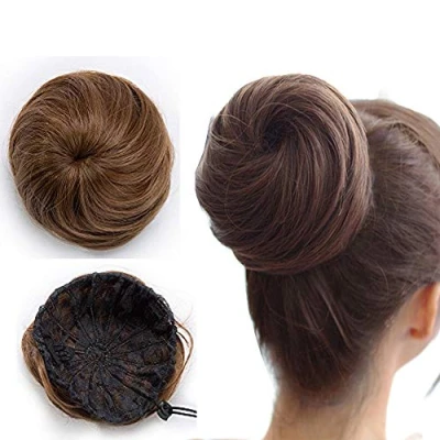 Abbildung von SEGO Haarteil Dutt Hochsteckfrisuren Haargummi Haar Extensions Haarknoten wie Echthaar Glatt Weissbraun