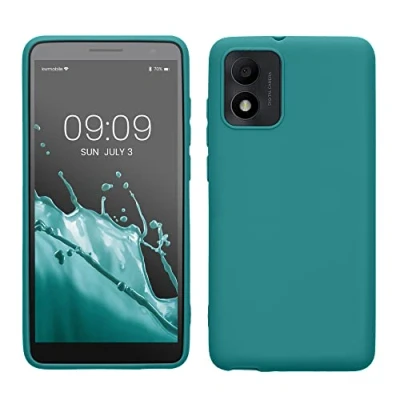 Abbildung von kwmobile Hülle kompatibel mit Alcatel 1B (2022) weiches TPU Silikon Case Cover geeignet für kabelloses Laden Petrol matt