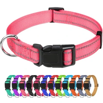 Abbildung von TagME Nylon Hundehalsband, Verstellbares Reflektierendes Hundehalsband mit Sicherheitsschnalle für Kleiner Hund, Rosa, 2.0cm Breite
