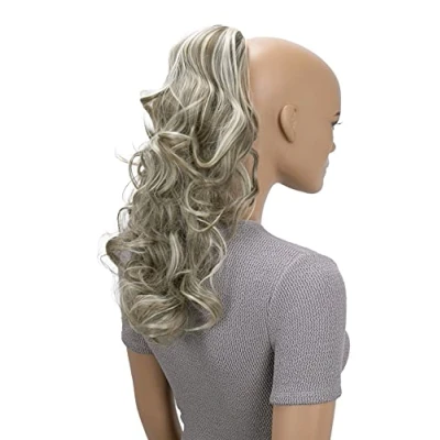 Abbildung von CAISHA 45cm Lang Haarteil Zopf Pferdeschwanz Haarverlängerung Mit Kordelverschluss Voluminös Gelockt Aschbraun Hellblond Mix PH35