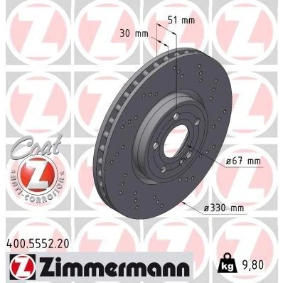 Abbildung von ZIMMERMANN Bremsscheibe MERCEDES BENZ: CLA Coupe, A Klasse, Shooting Brake 400.5552.20 Bremsscheiben, Scheibenbremsen