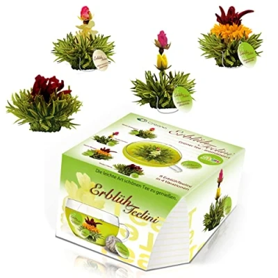 Abbildung von Creano Teeblumen Variation im exklusiven Tassenformat &quot;ErblühTeelini&quot; 8 Teeblüten in 4 verschiedenen Sorten (Grüner Tee)