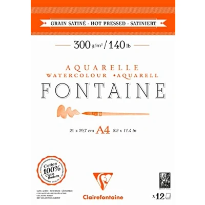 Abbildung von Clairefontaine 975948C Aquarellblock Fontaine DIN A4 21x29,7cm, mit 12 Bogen 300g,satiniert, zweiseitig geleimt, 1 Block