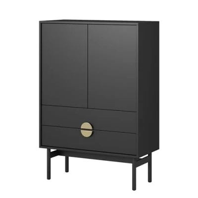 Abbildung von Selsey Kommode Aufbewahrungsschrank 2 Türen Schubladen Schrank Schubladenschrank Hoch 85 cm Stoon Schwarz