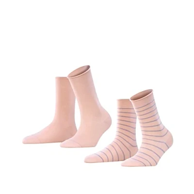 Abbildung von FALKE Damen Socken Happy Stripe 2 Pack W SO Baumwolle gemustert Paar, Rosa (Blossom 8645), 39 42
