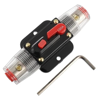 Abbildung von EPLZON 150A Disjoncteur Interrupteur 150 AMP Fusible Inline Holder 12V 56V DC Bouton de réinitialisation manuelle pour système d&#039;amplificateur son audio voiture RV Home Marine Boat Truck