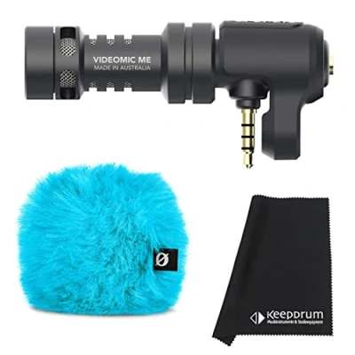 Abbildung von Rode Videomic Me Kondensator Richtmikrofon für Smartphones mit 3,5 mm Buchse + WS9 Deluxe Windschutz Blau keepdrum Mikrofasertuch