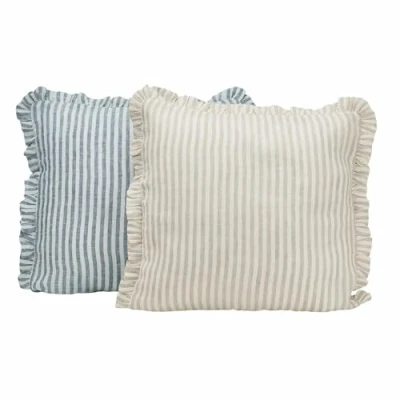 Abbildung von Loberon Kissenhülle 2er Set Brenda, Streifen Look, feiner Rüschensaum, harmonisch kombinierte Farben, Kissenbezug, Wohntextilien, Wohn Accessoires, Leinen, blau/weiß