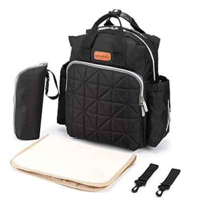 Abbildung von SONARIN Stylish Wasserdicht Baby Wickelrucksack mit Wickelauflage,Wickeltasche,Flaschentasche,Kinderwagen Riemen,USB Schnittstelle,Große Kapazität(Schwarz)