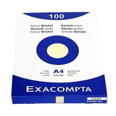 Abbildung von Exacompta 13326E Packung mit 100 Karteikarten, DIN A4, blanco, ideal für Notizen, Gelb, 1 Pack