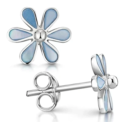 Abbildung von MATERIA by Matthias Wagner Blumen Ohrstecker Silber 925 Perlmutt Damen Ohrringe blau SO 421