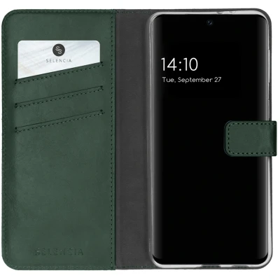 Abbildung von Samsung Galaxy A32 (5G) Hülle Echtleder Selencia Klapphülle Handyhülle Grün