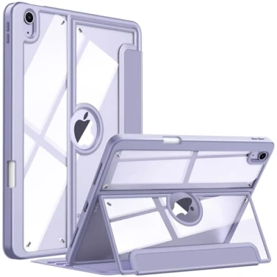 Abbildung von Fintie Hülle für iPad Air 11 Zoll M2 (2024), 5./4. Generation 2022/2020 10,9 mit Stifthalter Stoßfeste Schutzhülle transparenter Rückseite, Multi Winkel Ansehen, Lavendel