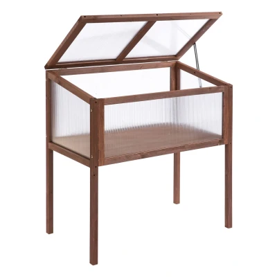 Abbildung von Hochbeet aus Holz Frühbeet Gewächstisch Braun Tannenholz PC Platte 90 x 50 93 cm