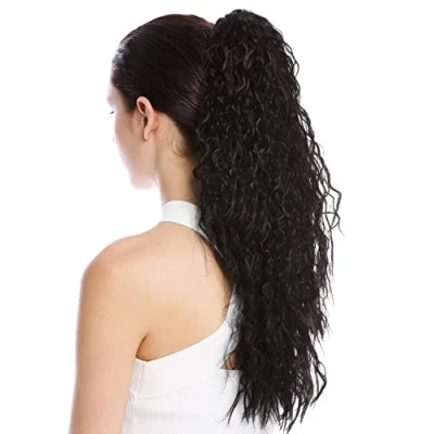 Abbildung von WIG ME UP N461 V 1 Haarteil Zopf Pferdeschwanz lang voluminös lockig Krepplocken gekreppt Afro Kinks Schwarz 55 cm