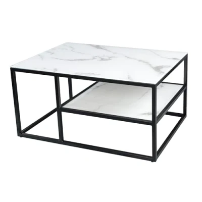 Abbildung von Riess Ambiente Eleganter Couchtisch Boutique 90cm weiß Kristallglas Marmor Dekor schwarzes Gestell, moderner Beistelltisch mit Ablagefach