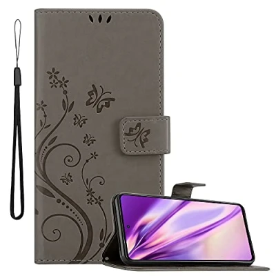 Abbildung von Cadorabo Hülle kompatibel mit Samsung Galaxy A52 (4G / 5G) A52s Blumen Design aus Kunst Leder Flip Klappbare Magnetische [Kartenfächern] Cover für Tasche in Grau