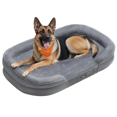 Abbildung von Feandrea Hundebett, Hundekissen, für extra große Hunde, 122 x 85 20 cm, orthopädisch, wasserdichte Innenschicht, erhöhte Ränder, Abnehmbarer, waschbarer Bezug, rutschfest, hellgrau PGW284G01