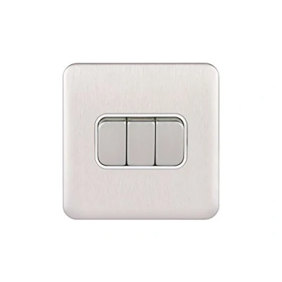 Abbildung von Schneider Electric GGBL1032WSS schraubenlose Lisse Abdeckung, 3 Gang 2 Wege Lichtschalter, 10 AX, Edelstahl mit weißem Einsatz