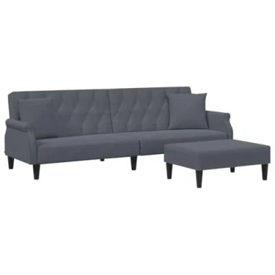 Abbildung von vidaXL Sofa Schlafsofa 2 Sitzer mit Kissen und Fußhocker Dunkelgrau Samt