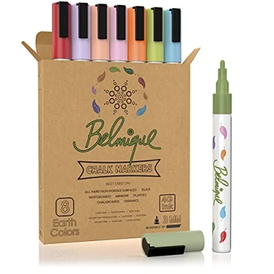 Abbildung von Belmique Malkreide Kreidemarker, (8 tlg), Ideal für Tafel, Fenster, Whiteboard, Tafelfolie Feine Rund &amp; Schrägkeilspitze