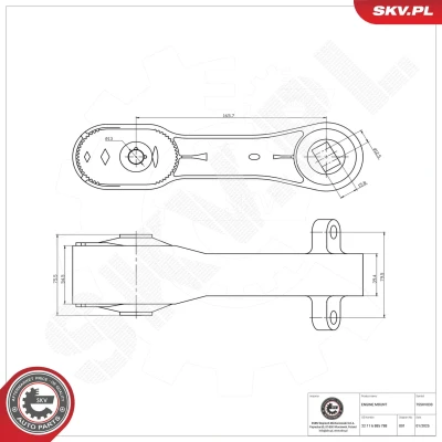Abbildung von ESEN SKV 75SKV033 Motorlager hinten Gummimetalllager Aluminium, Gummi 252mm 76mm BMW: 2 Gran Tourer, Active X1, MINI: Clubman, Schrägheck
