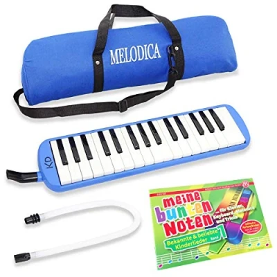Abbildung von keepdrum Melodica Blau 32 Tasten Musikinstrument Set Spielzeug für Kinder + Notenheft &amp; Kinderlieder