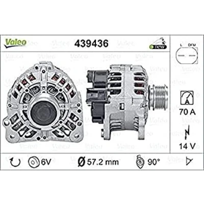 Abbildung von VALEO 439436 Lichtmaschine 14V 70A VOLKSWAGEN: Transporter 5 Bus, Golf Schrägheck, Kastenwagen, SKODA: Fabia I Schrägheck
